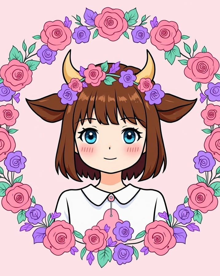 Anime Girl Pink Purple Floral Wreath Rug