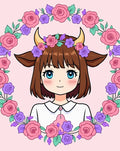 Anime Girl Pink Purple Floral Wreath Rug