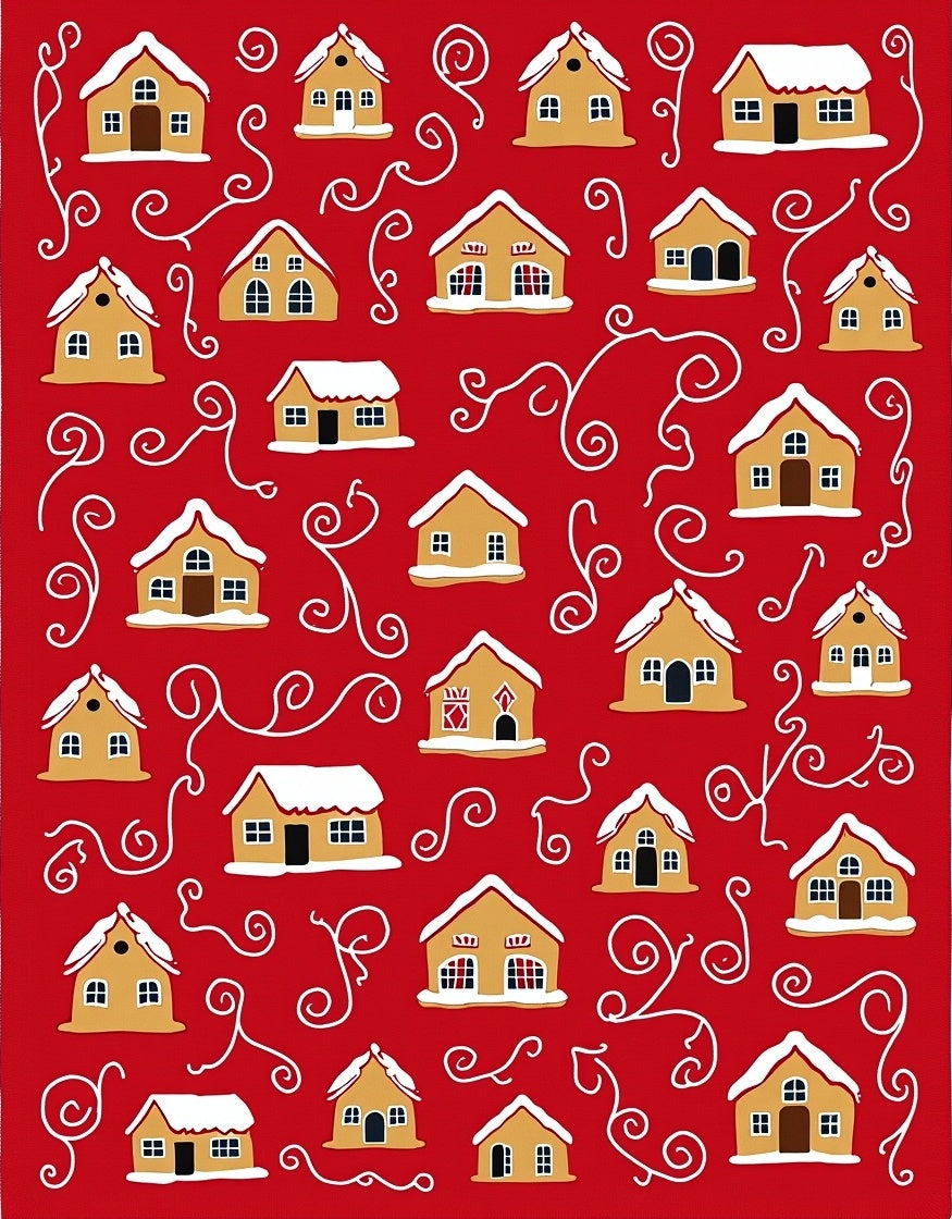Festive Red Gingerbread House Collection Rug