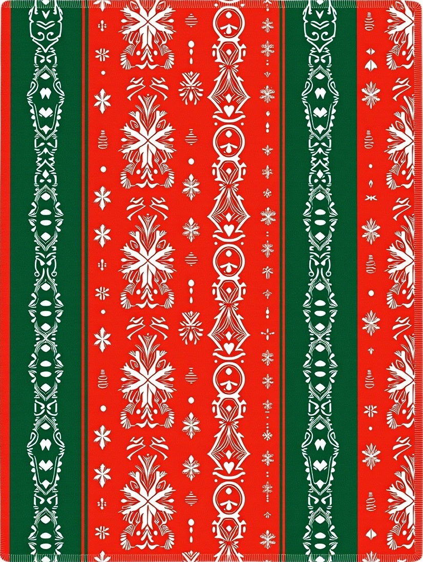 Crimson And Green Festive Snowflakes Rug