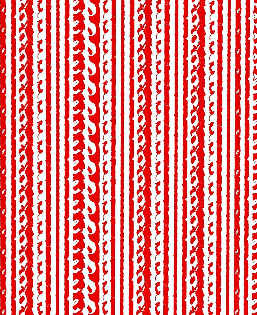 Bold Red Vertical Stripe Foliage Rug