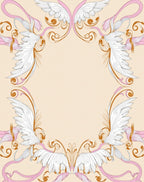 Delicate White Wings Pink Swirls Border Rug
