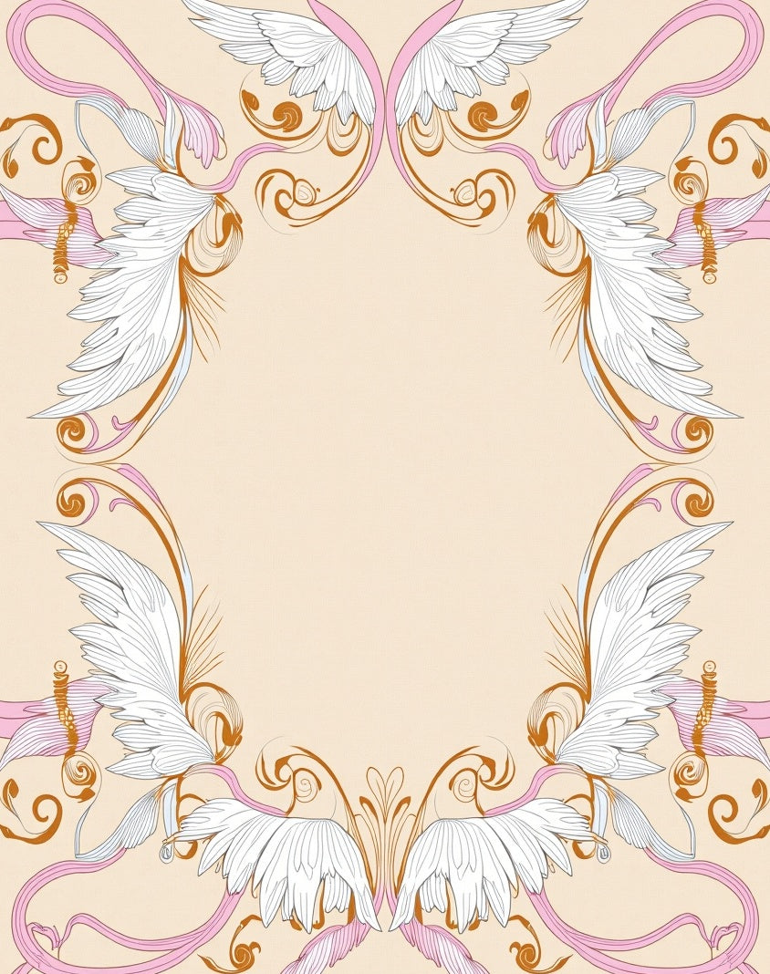 Delicate White Wings Pink Swirls Border Rug