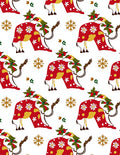 Red Floral Cow Snowflakes Holiday Rug