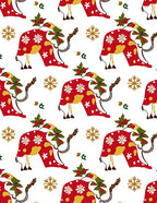 Red Floral Cow Snowflakes Holiday Rug
