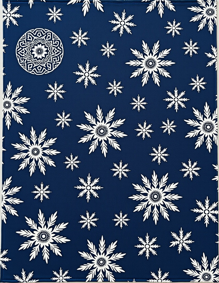 Deep Blue Snowflake Mandala Snowscape Rug