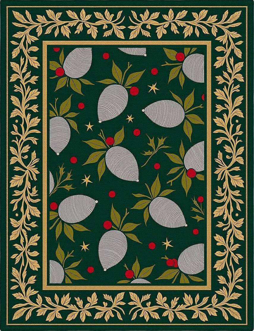 Green Pinecone Botanical Border Rug