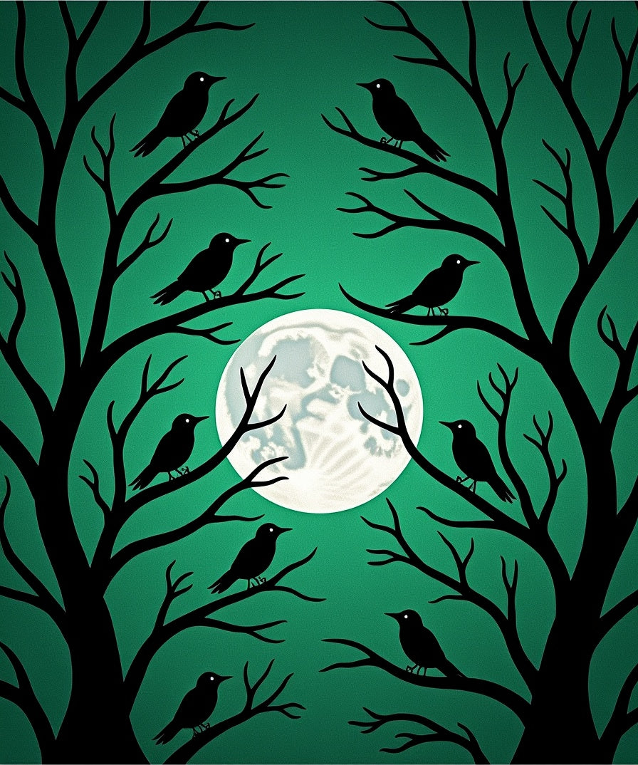 Dark Teal Perched Crow Moonscape Rug