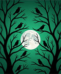 Dark Teal Perched Crow Moonscape Rug