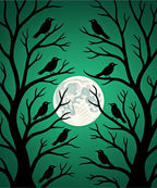 Dark Teal Perched Crow Moonscape Rug