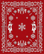 Red White Winter Snowflake Figures Border Rug