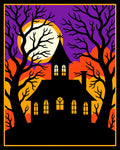 Spooky Black Victorian House Moonlit Night Rug