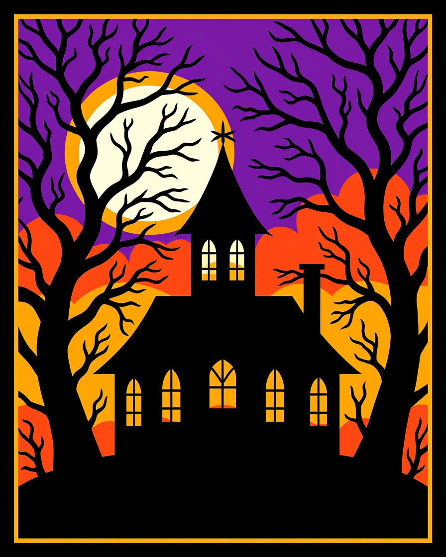 Spooky Black Victorian House Moonlit Night Rug