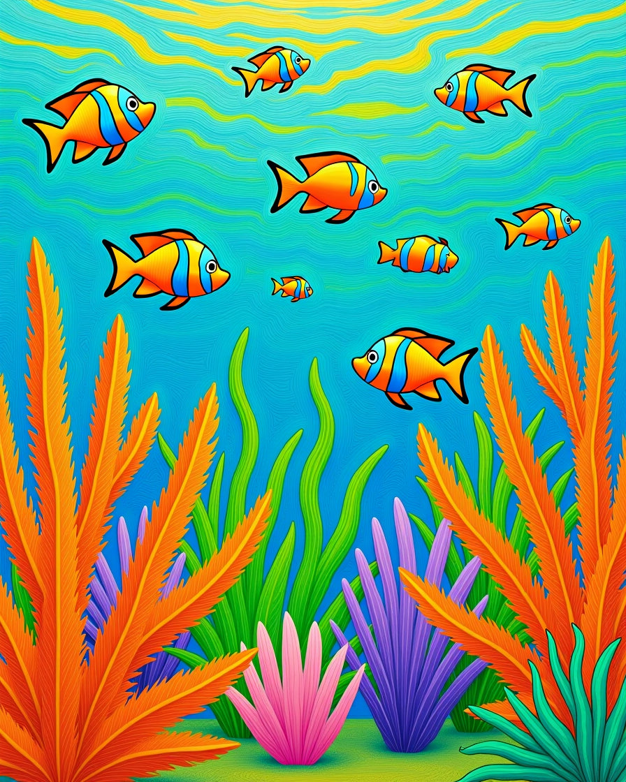 Vibrant Orange Fish Underwater Scene Rug