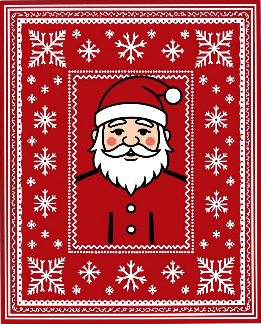 Red Santa Claus Snowflake Border Rug