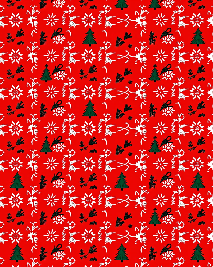Festive Red Reindeer and Tree Collage Rug