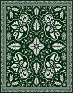 Dark Green White Floral Medallion Border Rug