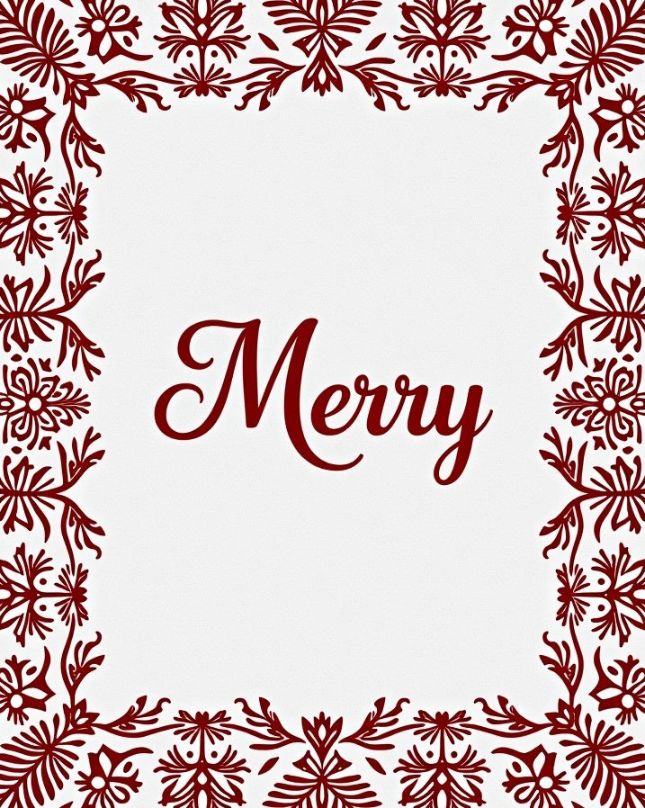 Crimson Floral Border Merry Script Rug