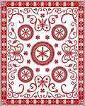 Red White Folk Snowflake Medallion Rug