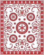 Red White Folk Snowflake Medallion Rug