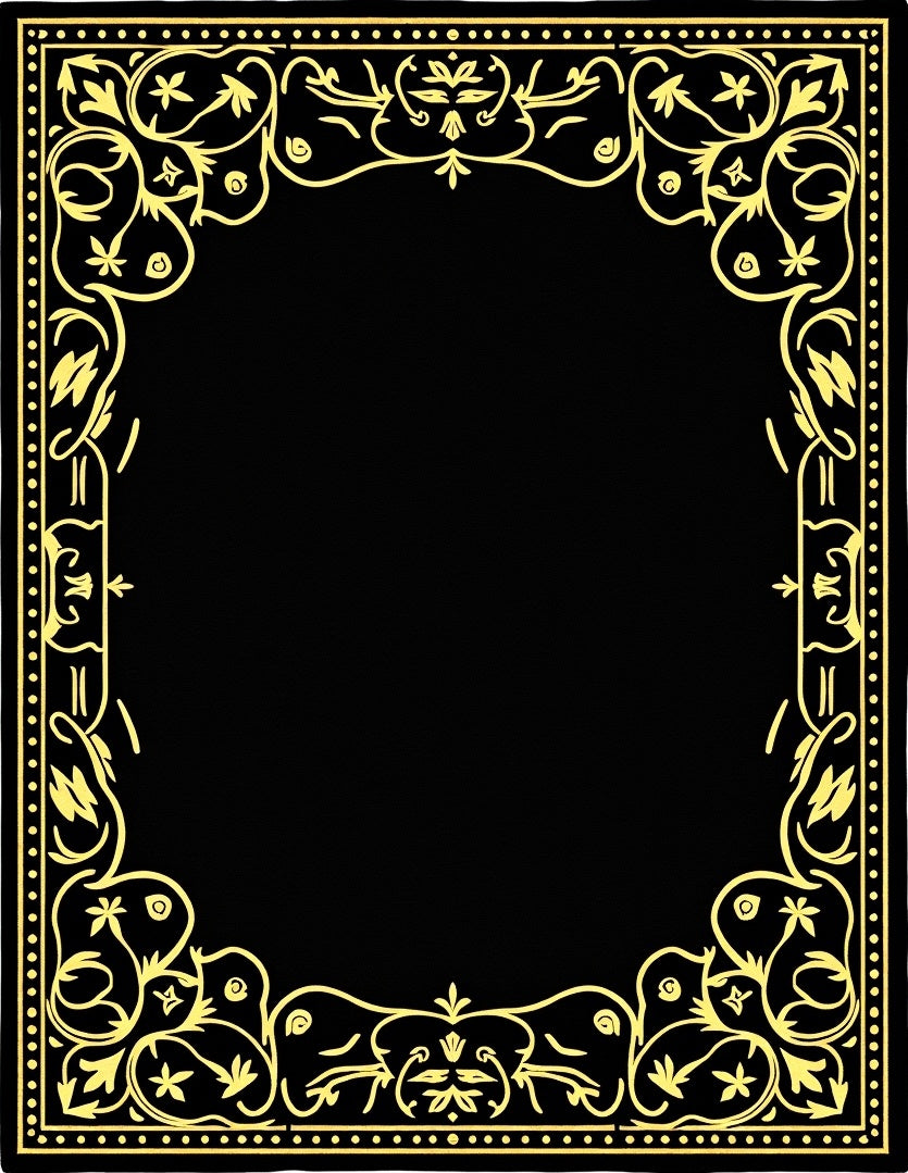 Black Gold Floral Scroll Ornament Rug