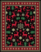 Crimson Reindeer Snowflake Forest Border Rug