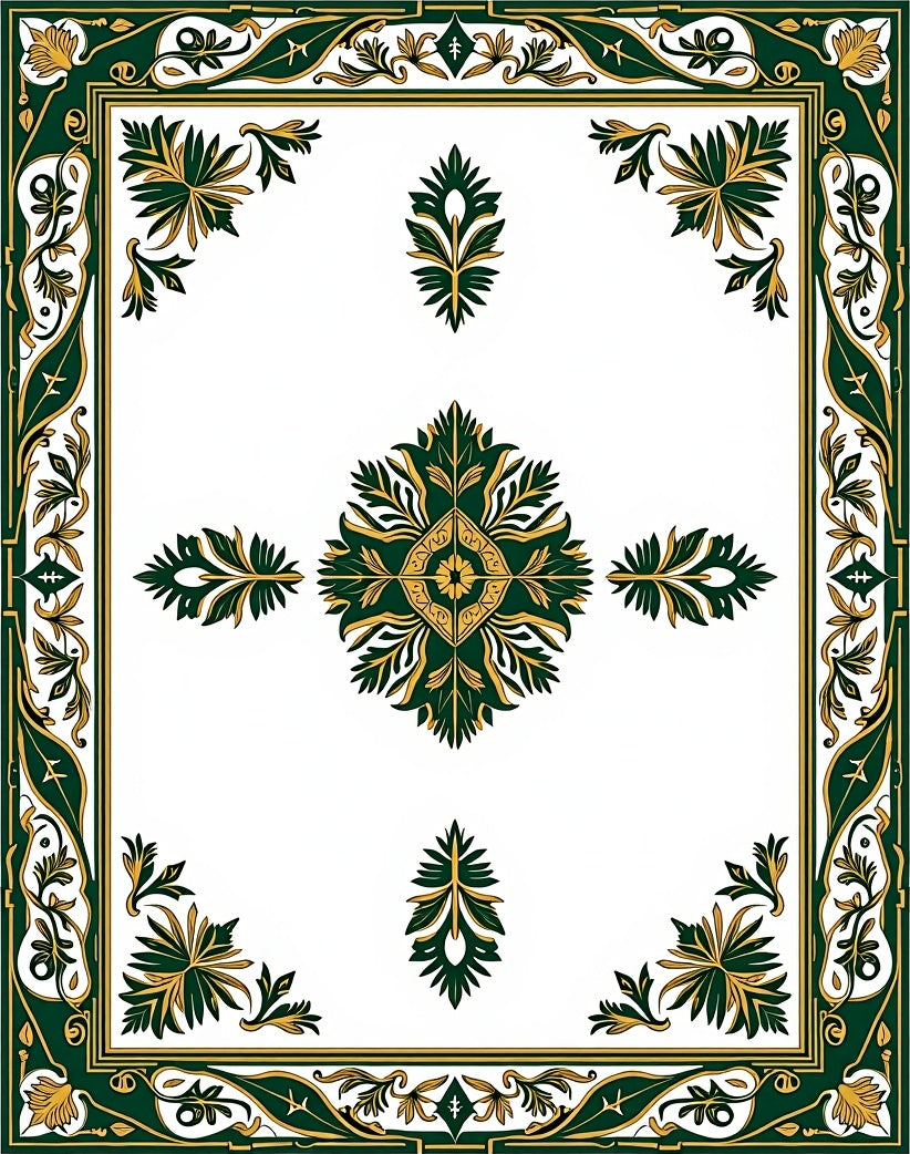 Green Gold Elaborate Floral Lattice Rug