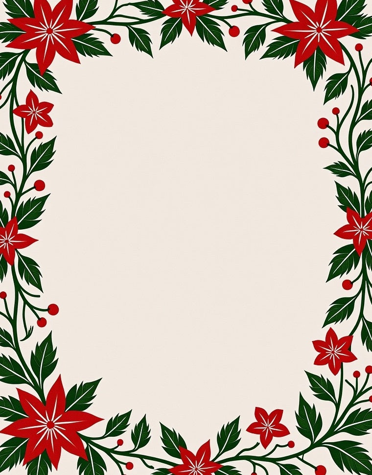 Rustic Red Floral Holiday Border Rug