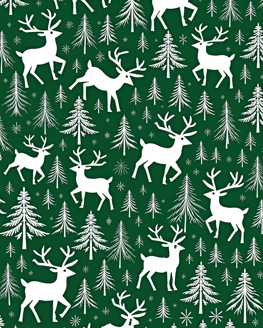 White Deer Forest Christmas Scene Rug