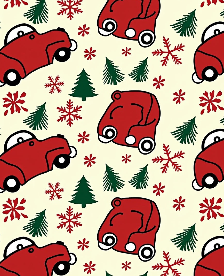 Red Vintage Car Christmas Trees Snowflakes Rug