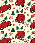 Red Vintage Car Christmas Trees Snowflakes Rug