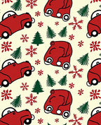 Red Vintage Car Christmas Trees Snowflakes Rug