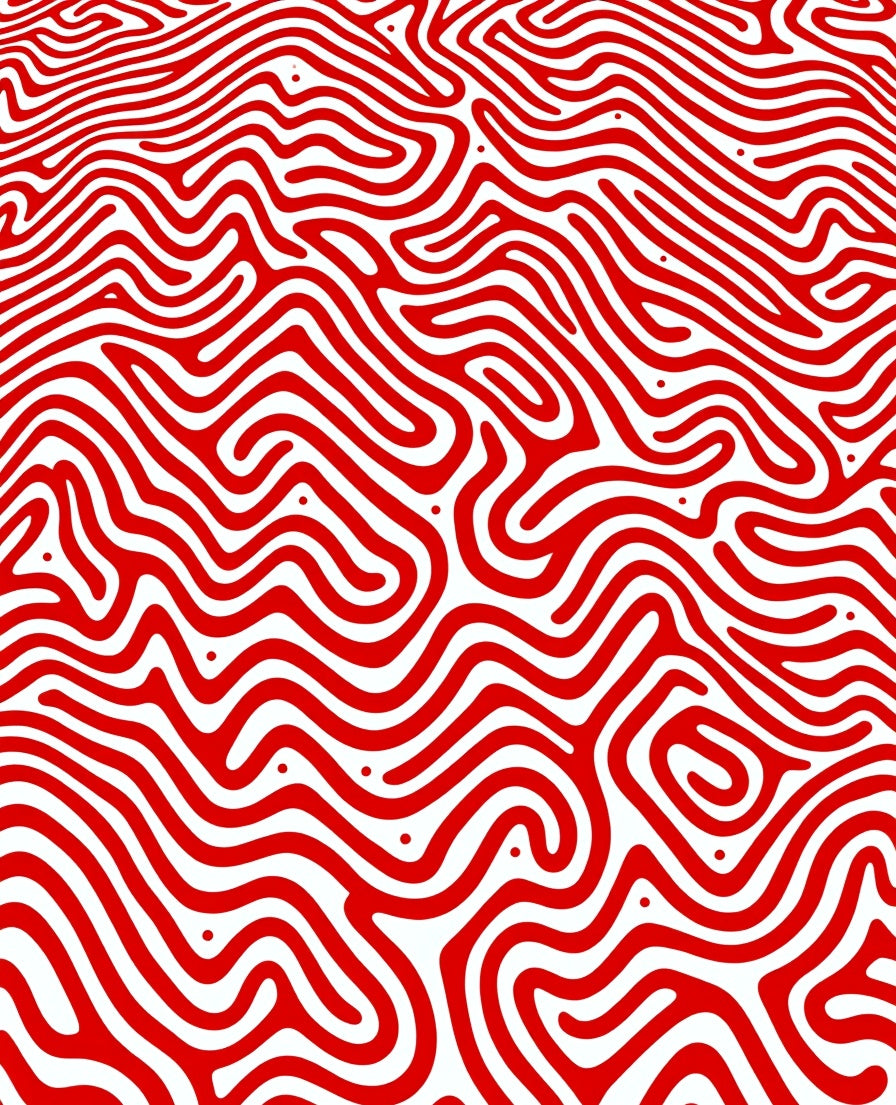 Bold Red Maze Curving Lines Rug