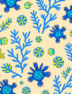 Blue Coral Fish Sunburst Whimsy Rug