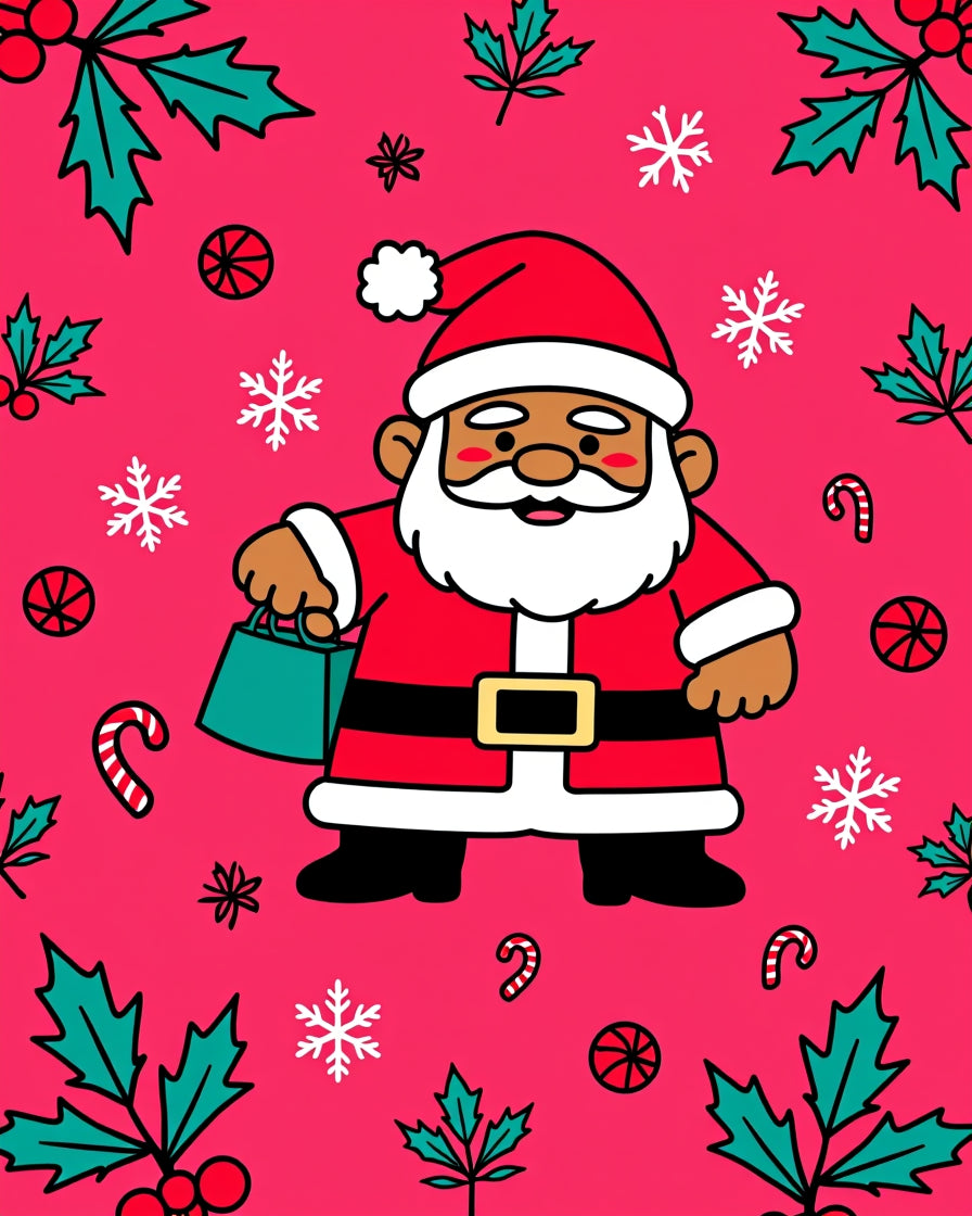 Jolly Santa Claus Candy Cane Holly Rug