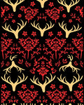 Golden Deer Antler Red Floral Harmony Rug