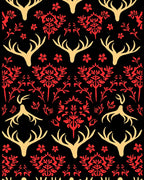 Golden Deer Antler Red Floral Harmony Rug