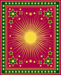 Crimson Sunburst Starburst Border Rug