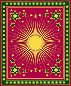 Crimson Sunburst Starburst Border Rug