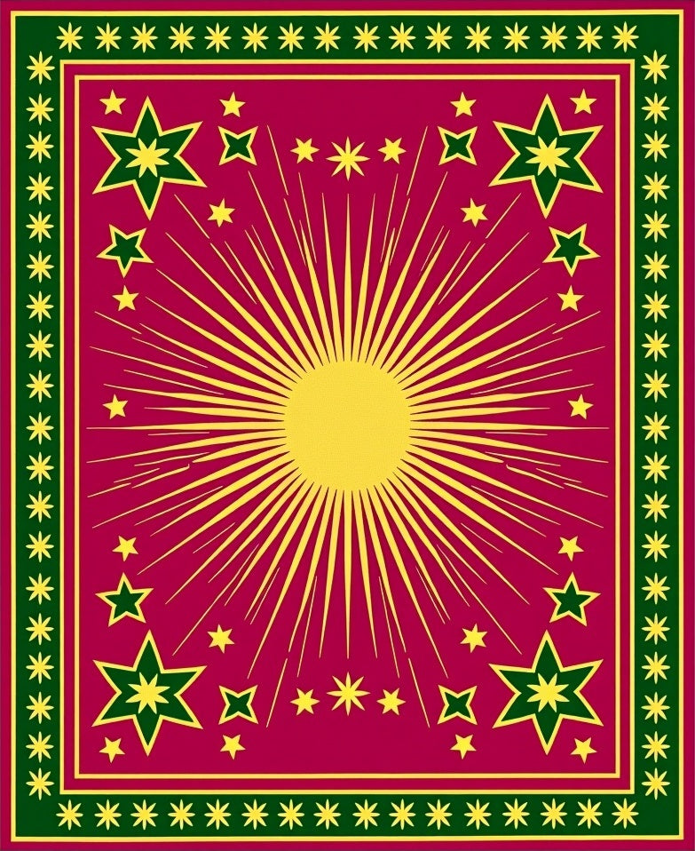 Crimson Sunburst Starburst Border Rug