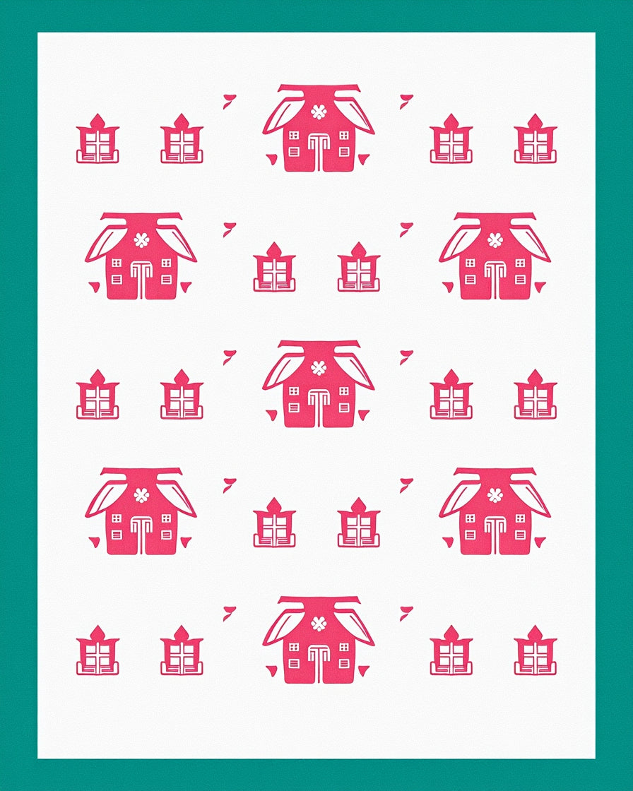 Pink Scandinavian House Repeat Rug