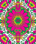 Vibrant Pink Green Yellow Floral Medallion Rug