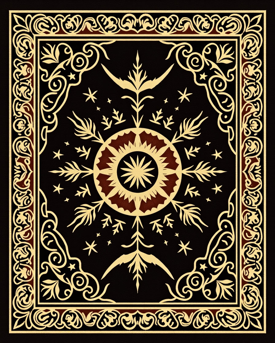 Black Golden Floral Medallion Starburst Rug