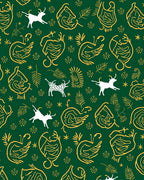 Deep Green Outline Animal Folk Art Rug