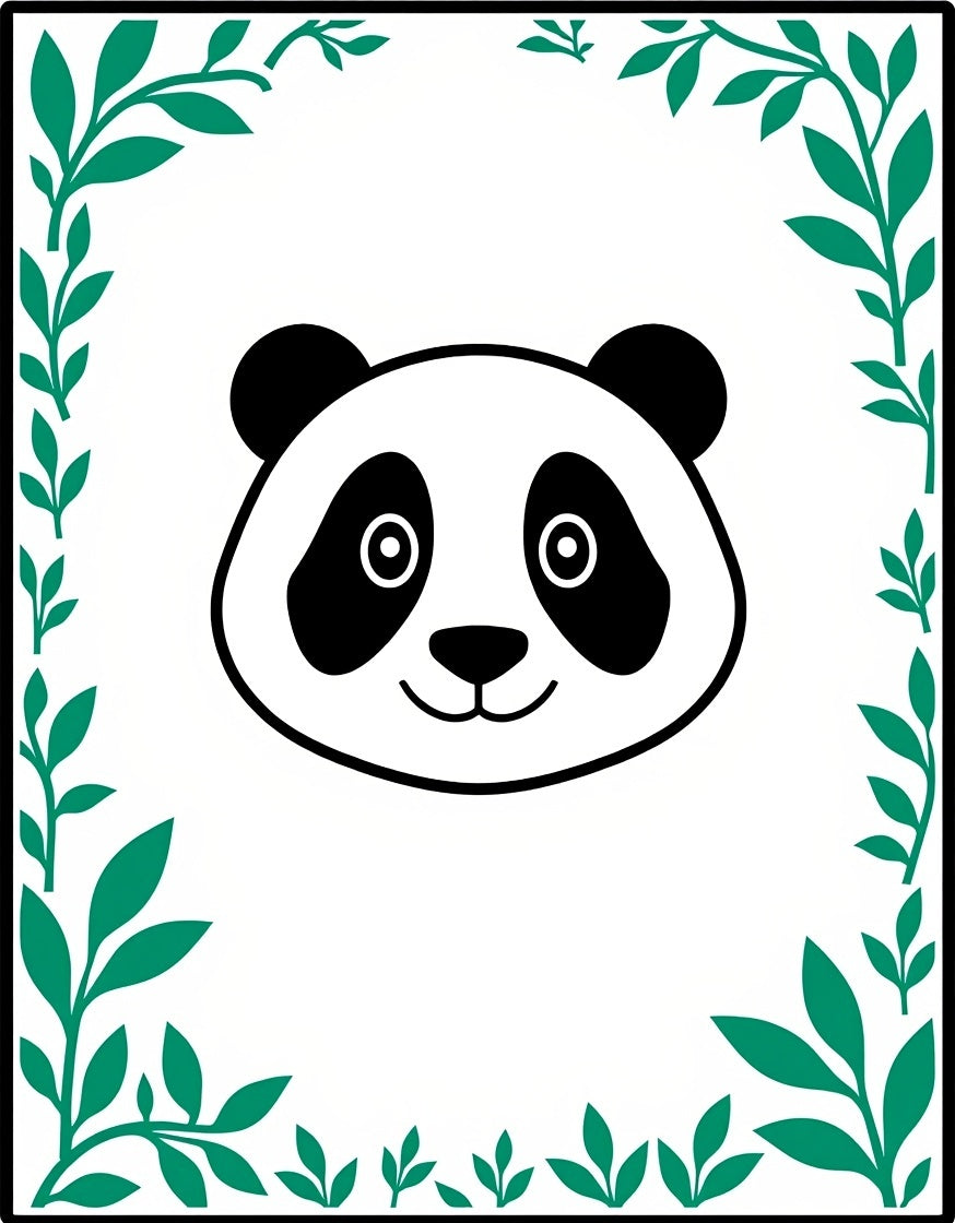 Playful Panda with Green Bamboo Frame Rug