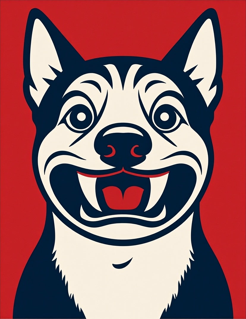 Bold Red White Blue Husky Portrait Rug