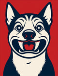 Bold Red White Blue Husky Portrait Rug