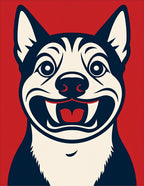 Bold Red White Blue Husky Portrait Rug