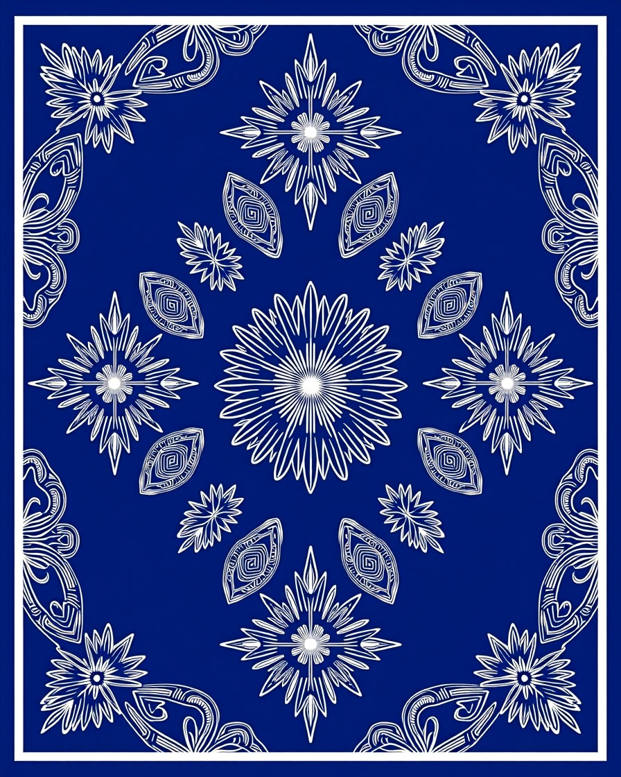 Bold Indigo Starburst Symmetry Rug