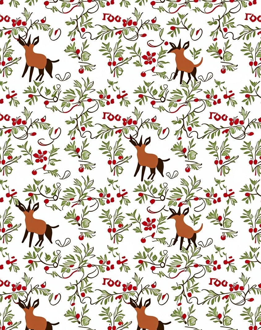 Whimsical Deer and Berry Garland Rug